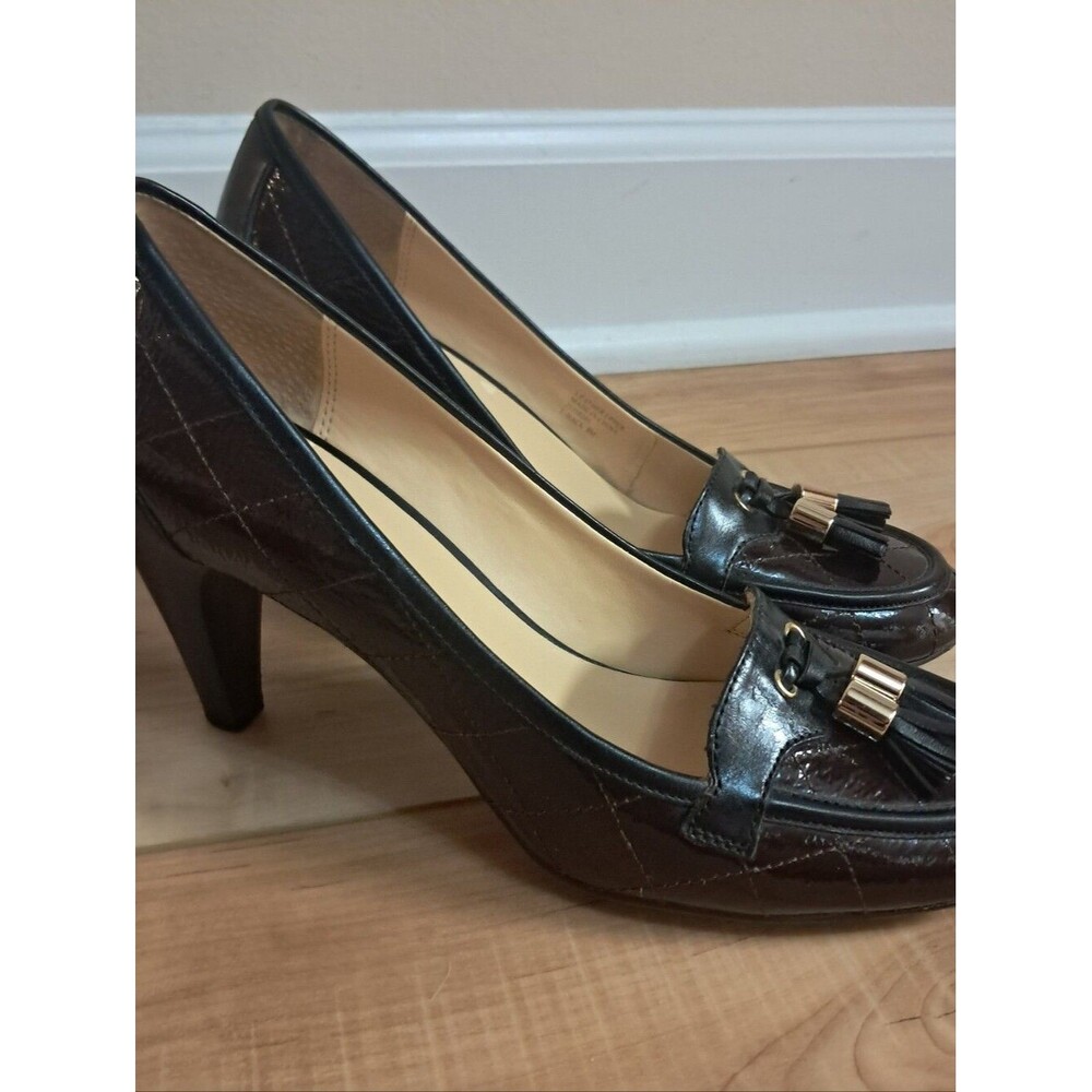 Franco Sarto Heels Women's 8 Quilted Leather Tassels Dark Academia Schoolgirl